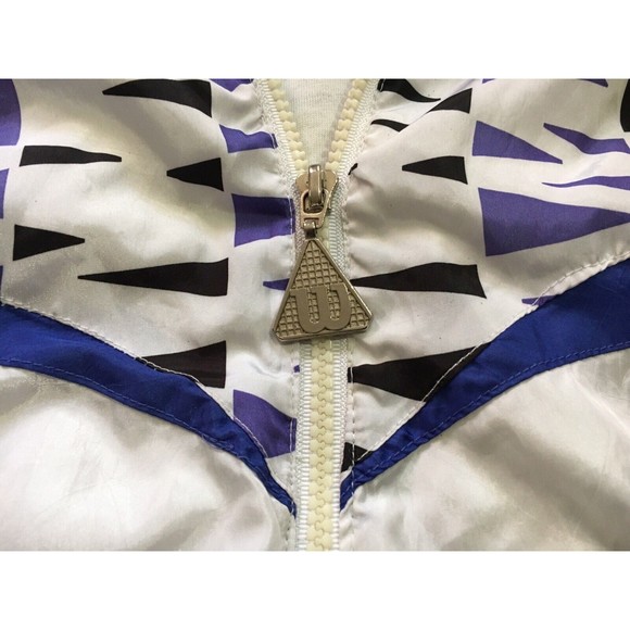 Vintage Wilson Windbreaker Jacket Womens Large L Tennis White Purple Geometric - Picture 6 of 13